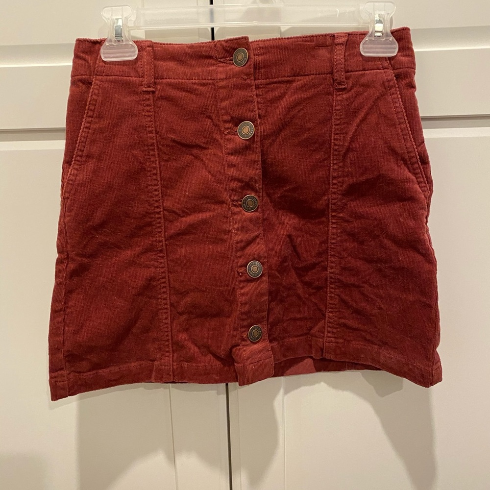 Burgundy button up skirt